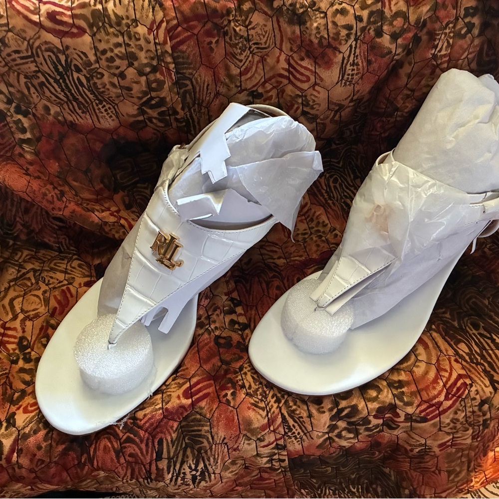 Ralph Lauren White Sandals with Gold Accent